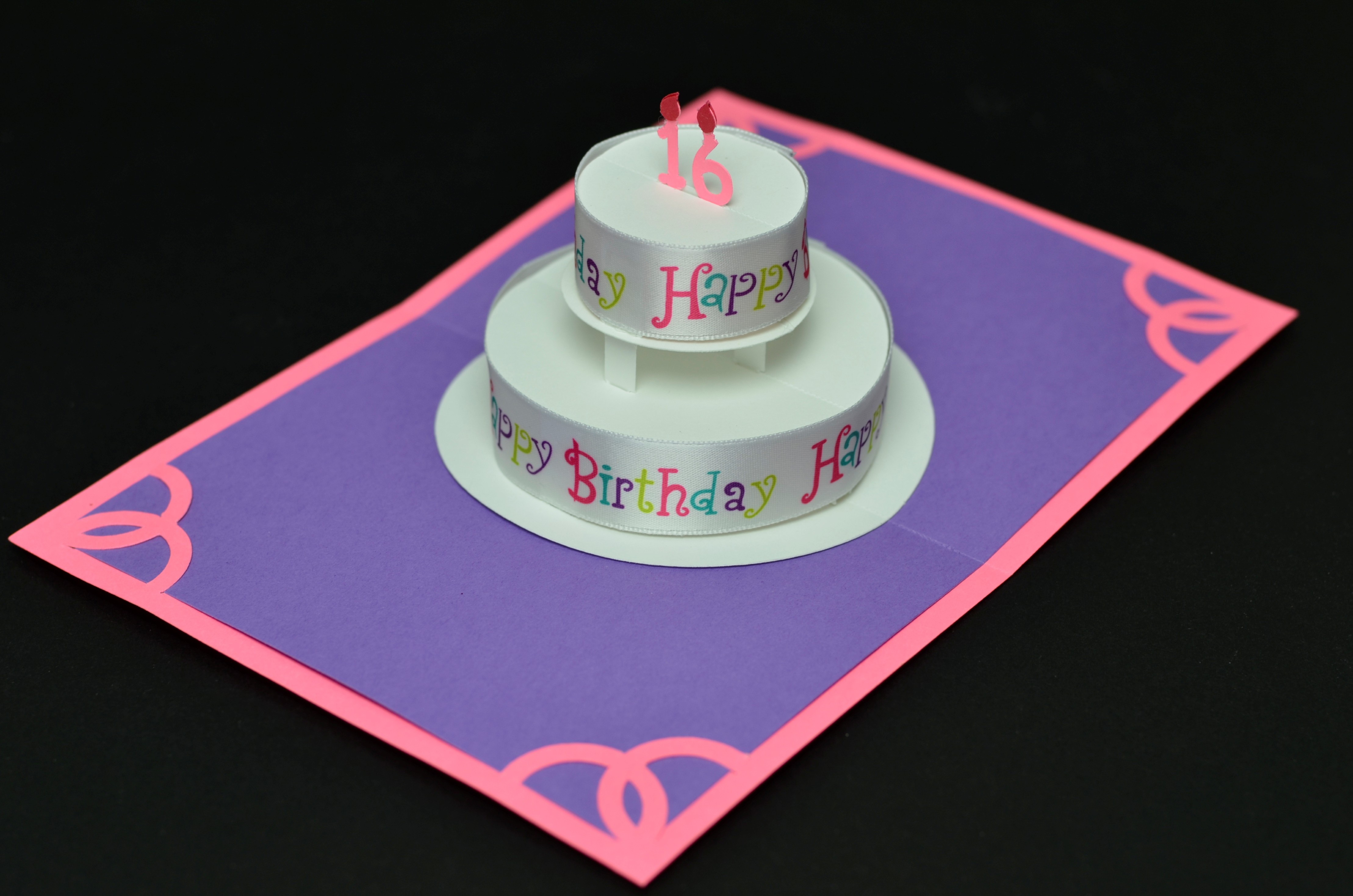Round Birthday Cake Pop Up Card With Happy Birthday Ribbon Creative Pop Up Cards
